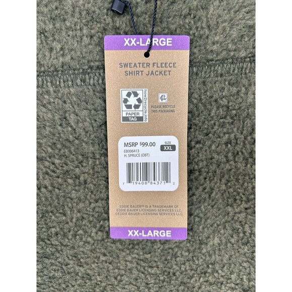 NEW Eddie Bauer Men’s Sweater Fleece Snap Shirt Jacket Green Size 2XL Outdoors - Picture 12 of 13